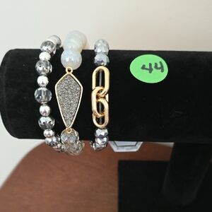 Erimish Silver and Gold Accent Beaded Bracelet Trio